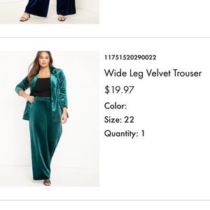 Eloquii Green Wide Leg Velvet Trouser - 22